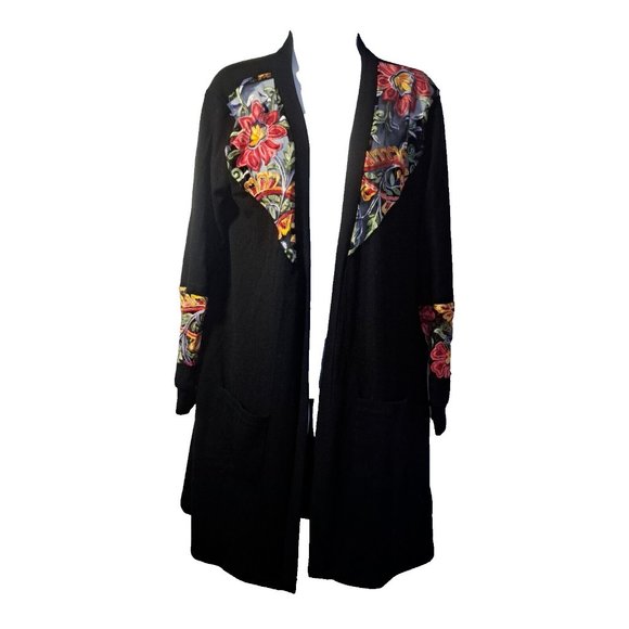 NWT MILAN KISS womens CARDIGAN DUSTER Sz L FLORAL EMBROIDERY BOHO CHIC COTTAGCOR - Picture 1 of 11